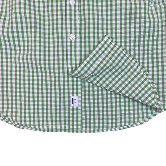 Little English Boys Gingham Button Down Shirt Green White Size 7 100% Cotton - Picture 5 of 14